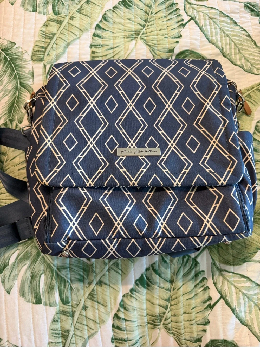 Petunia Pickle Bottom Navy and White Geometric Tote with backpack straps